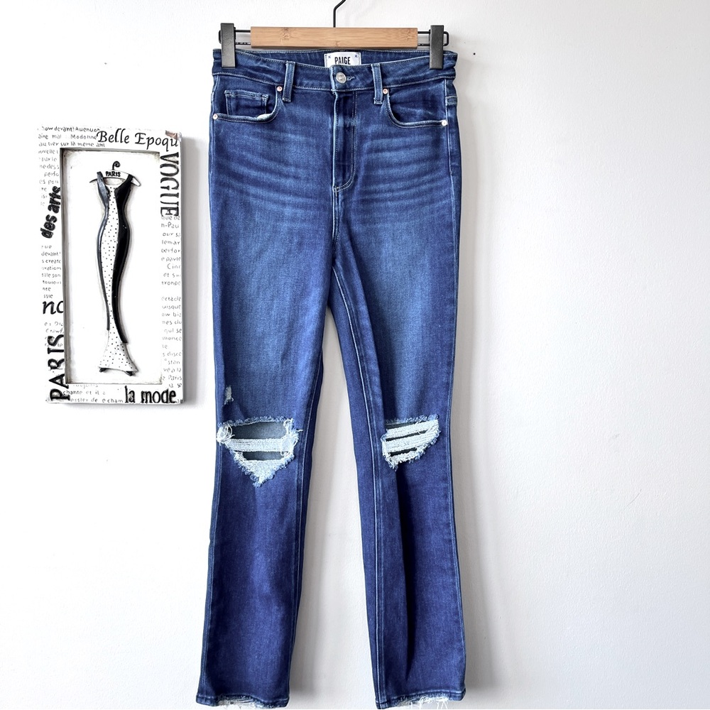PAIGE Stella High Rise Straight Leg Distressed Denim Jeans Size 27